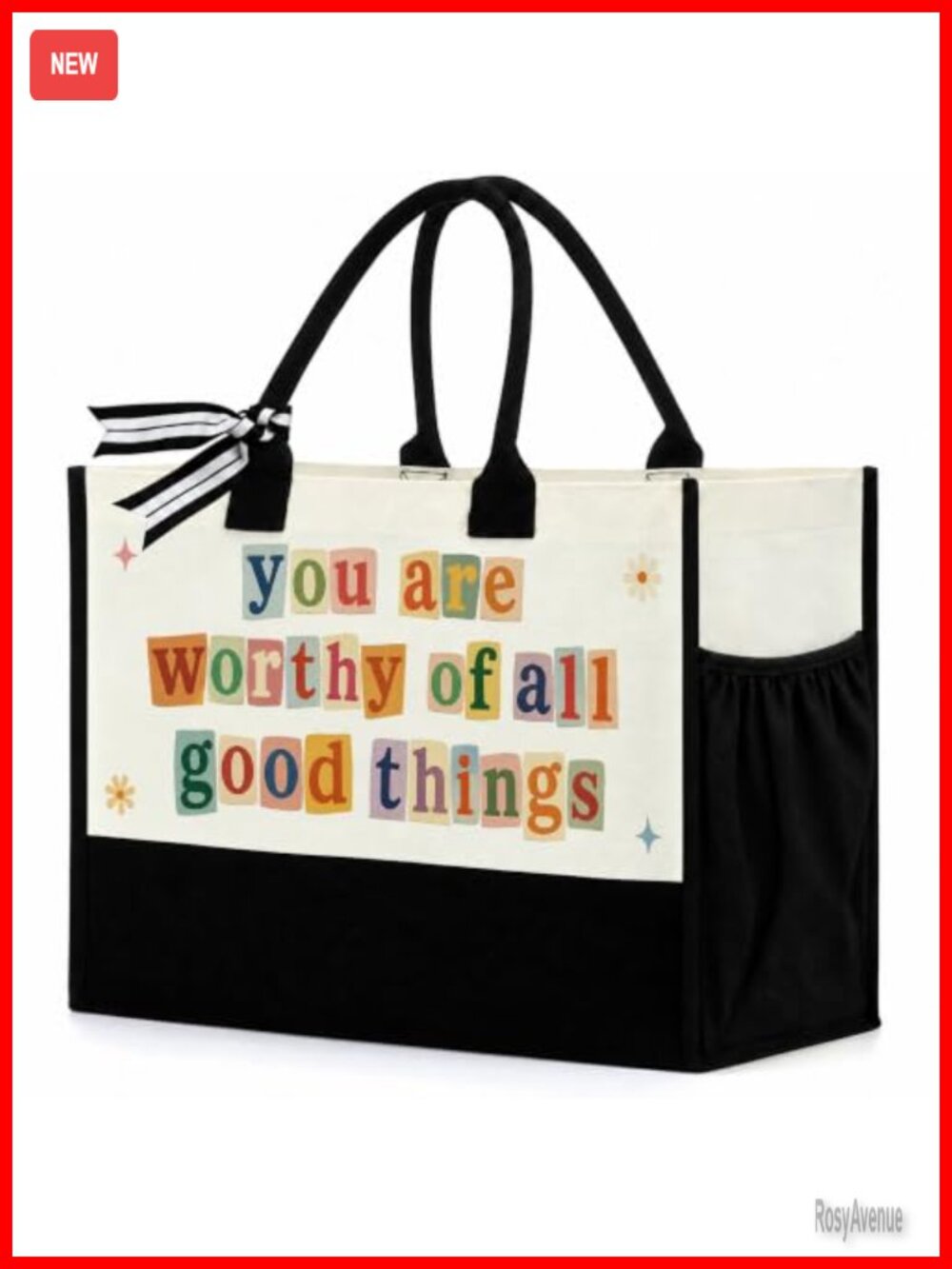 Canvas Tote Bag for Women Inspirational Quote Spacious Side Pockets Everyday